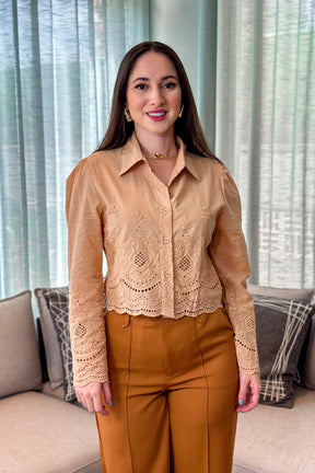Camisa Em Laise Roseli Bege