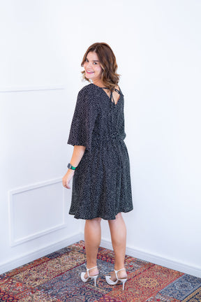 Vestido Decote V Manga Morcego em Viscolinho Sabrina
