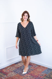 Vestido Decote V Manga Morcego em Viscolinho Sabrina